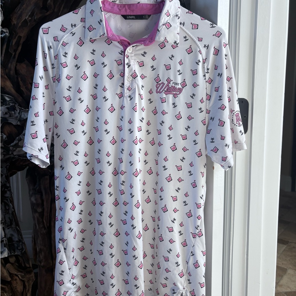 Men’s Pink Whitney White and Pink Patterned Golf Shirt